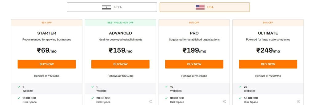 Choose BigRock web hosting plan
