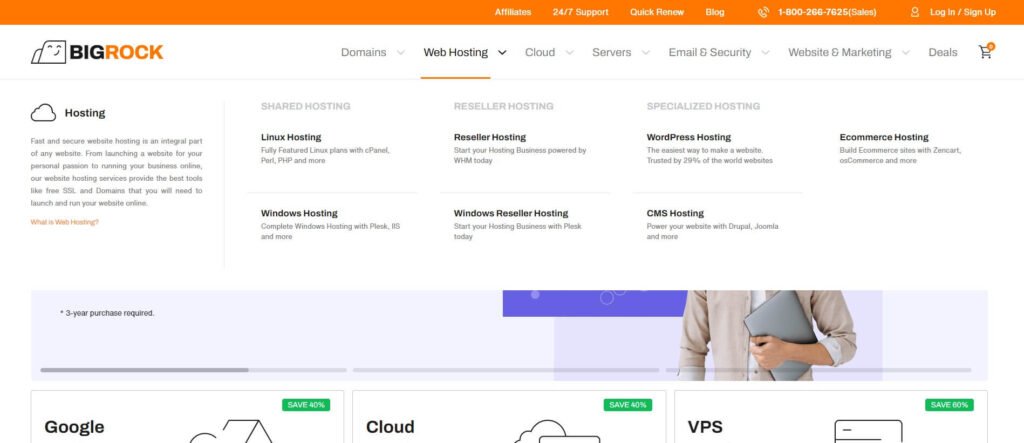 Choose your BigRock web hosting package