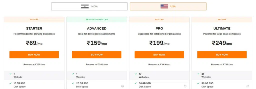 Choose your web hosting plan
