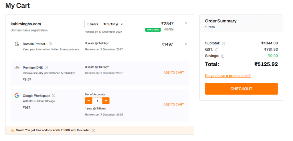 Cart page